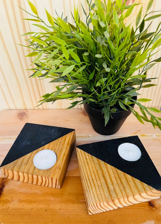 Votive Candle Holder 4x4x 1.5 black/natural